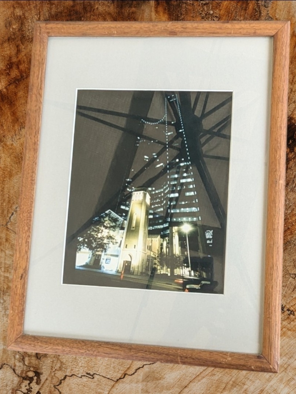 Framed City Nightscape In Denver Photo in Wood Frame